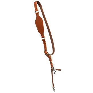 Cognac leren camera schouderriem met logo gravering the hantler