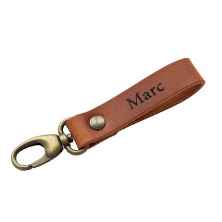 leren sleutelhanger met naam – bruin leer