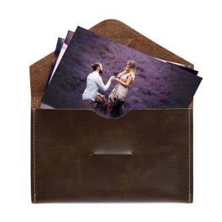 Leather photo envelope (engraved) | Chocolate brown