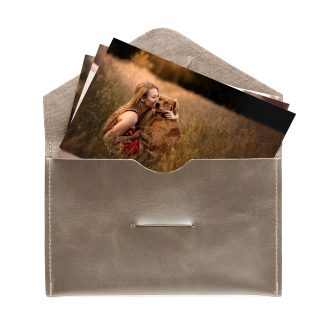 Leather photo envelope (engraved) | Desert Taupe